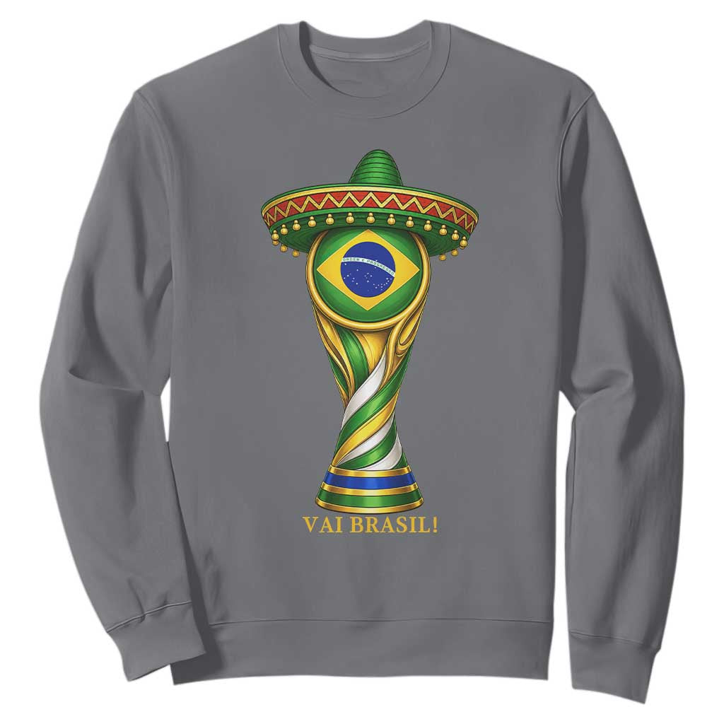 Brazil Football Supporter Gift Sweatshirt Vai Brasil TS12 Charcoal Print Your Wear