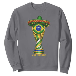 Brazil Football Supporter Gift Sweatshirt Vai Brasil TS12 Charcoal Print Your Wear