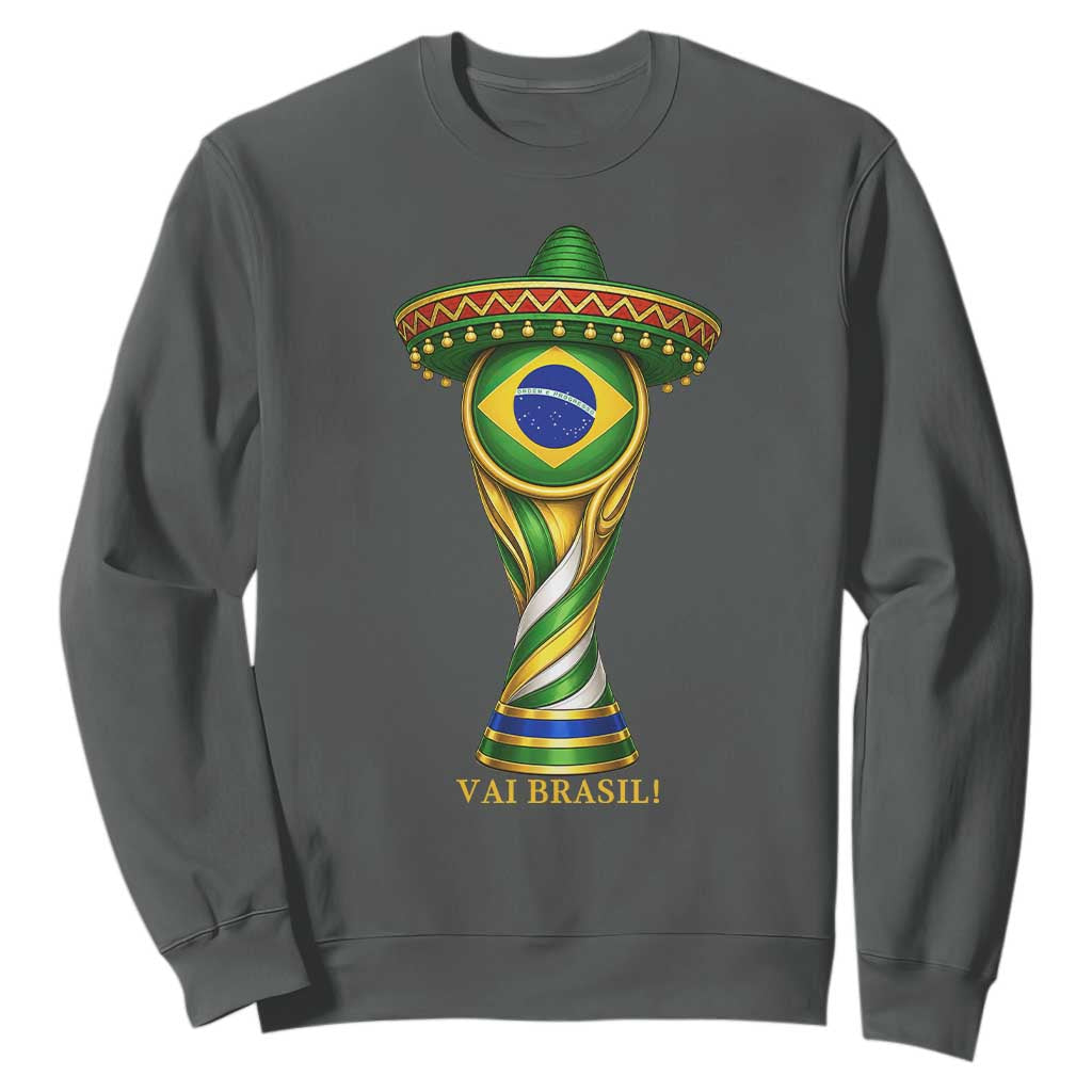 Brazil Football Supporter Gift Sweatshirt Vai Brasil TS12 Dark Heather Print Your Wear
