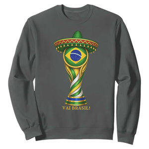 Brazil Football Supporter Gift Sweatshirt Vai Brasil TS12 Dark Heather Print Your Wear