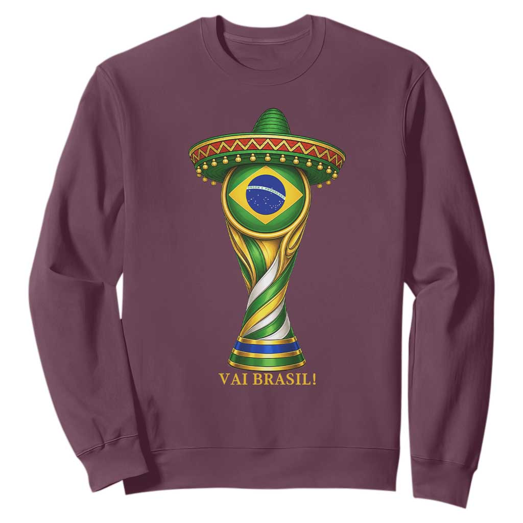 Brazil Football Supporter Gift Sweatshirt Vai Brasil TS12 Maroon Print Your Wear