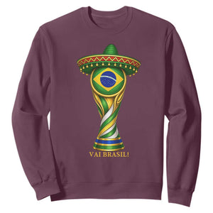 Brazil Football Supporter Gift Sweatshirt Vai Brasil TS12 Maroon Print Your Wear