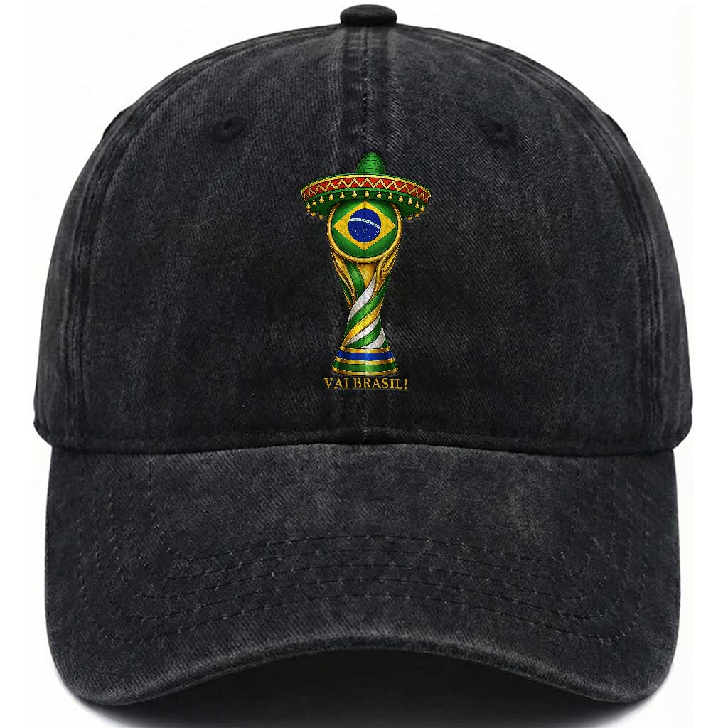 Brazil Football Supporter Gift Washed Cotton Baseball Cap Vai Brasil TS12 Print Your Wear