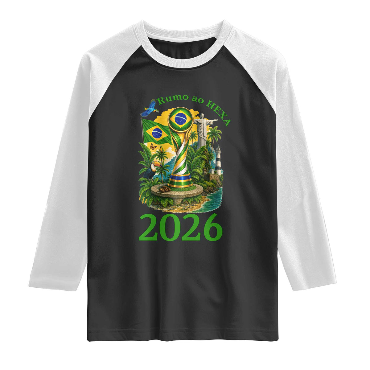 Rumo Ao Hexa Raglan Shirt Brazil Soccer Fan 2026 Graphic TS12 Black White Print Your Wear