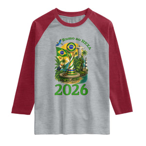 Rumo Ao Hexa Raglan Shirt Brazil Soccer Fan 2026 Graphic TS12 Heather Gray Heather Red Print Your Wear