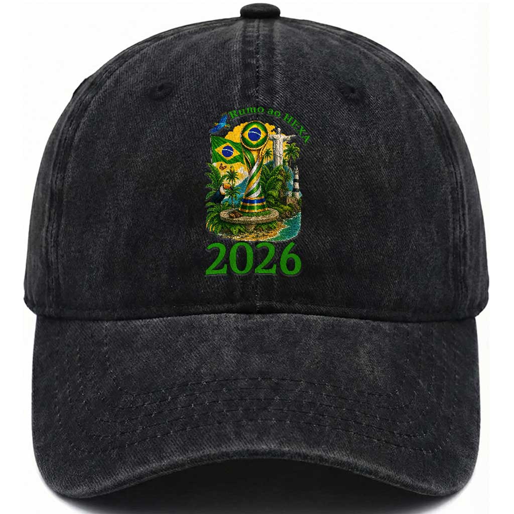 Rumo Ao Hexa Washed Cotton Baseball Cap Brazil Soccer Fan 2026 Graphic TS12 Print Your Wear