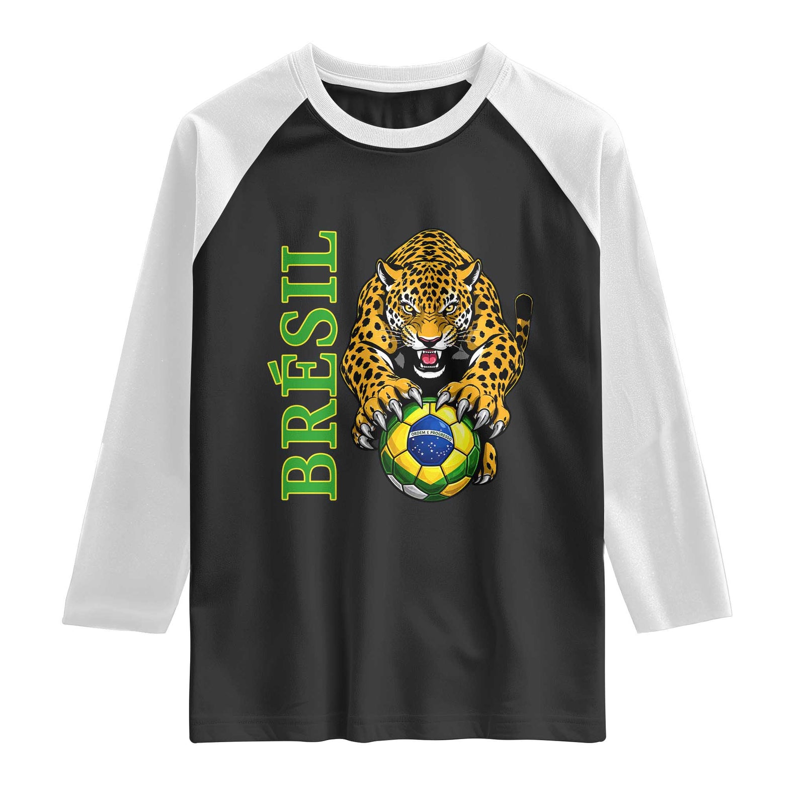 Brazil Soccer Jaguar Raglan Shirt Football Supporter Gift TS12 Black White Print Your Wear