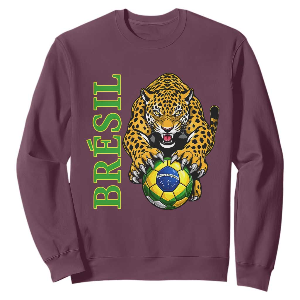 Brazil Soccer Jaguar Sweatshirt Football Supporter Gift TS12 Maroon Print Your Wear