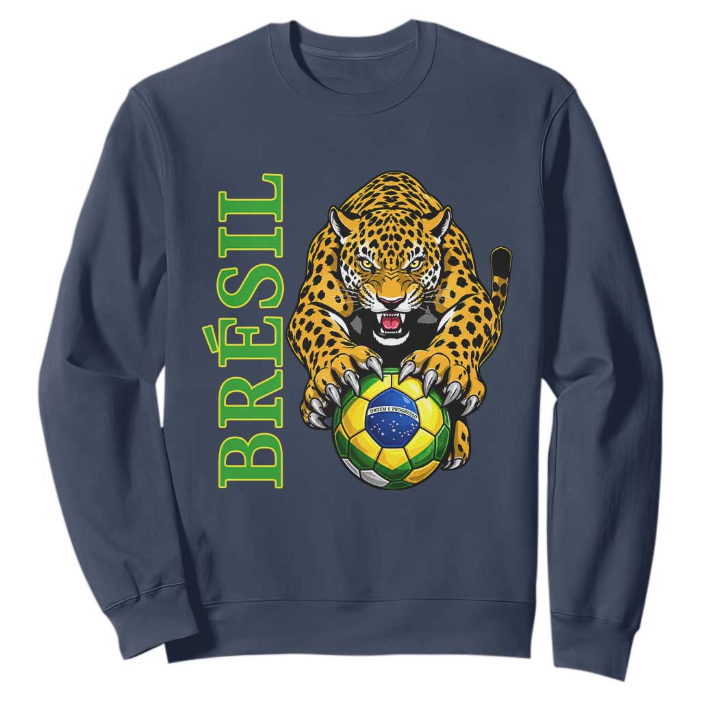 Brazil Soccer Jaguar Sweatshirt Football Supporter Gift TS12 Navy Print Your Wear