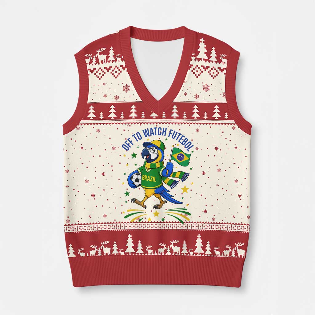 Off To Watch Futebol V-Neck Knit Sweater Vest Funny Brazil Macaw Soccer Fan TS12 Beige Red Print Your Wear