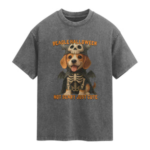 Beagle Halloween Skeleton Washed Cotton T-Shirt Not Scary Just Cute Dog Lover