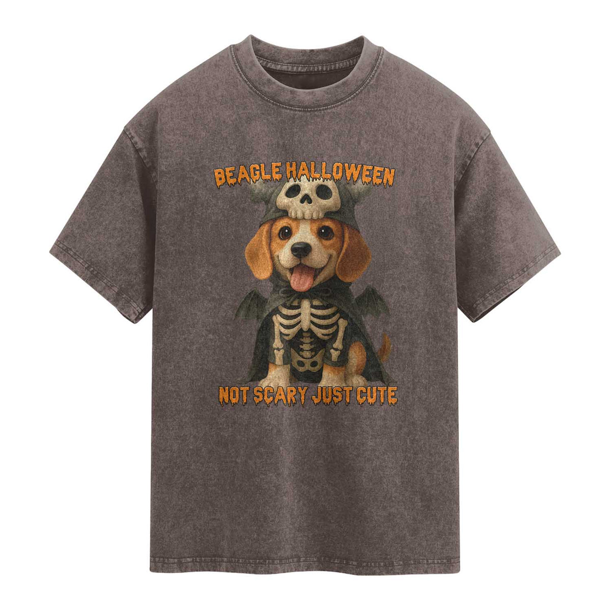 Beagle Halloween Skeleton Washed Cotton T-Shirt Not Scary Just Cute Dog Lover