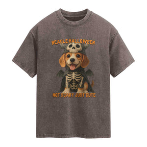 Beagle Halloween Skeleton Washed Cotton T-Shirt Not Scary Just Cute Dog Lover