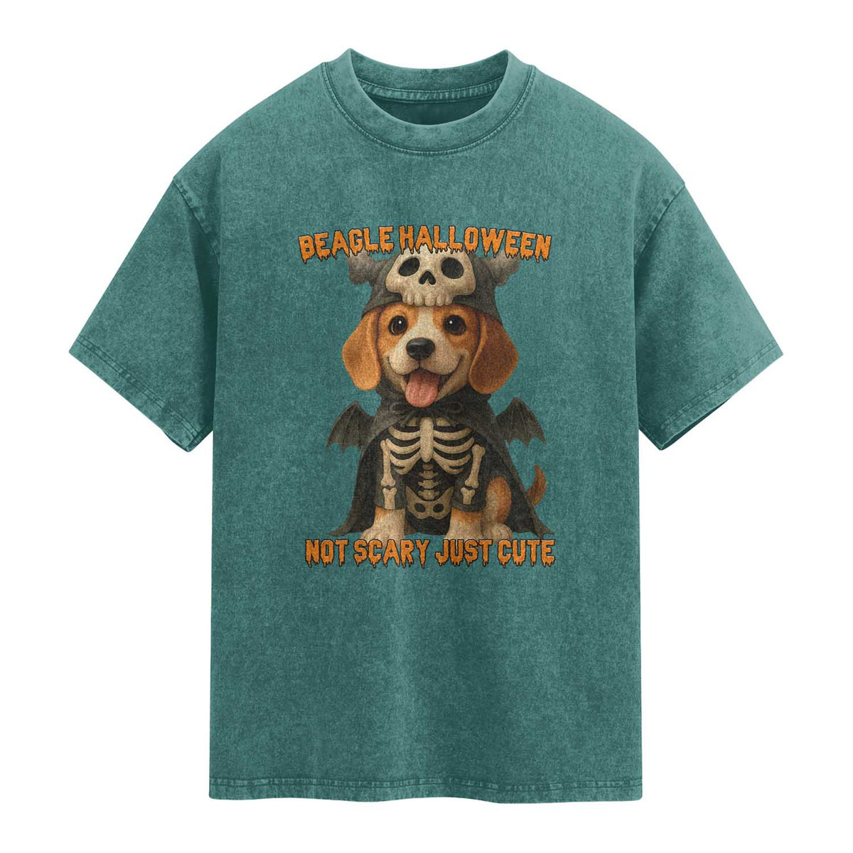 Beagle Halloween Skeleton Washed Cotton T-Shirt Not Scary Just Cute Dog Lover