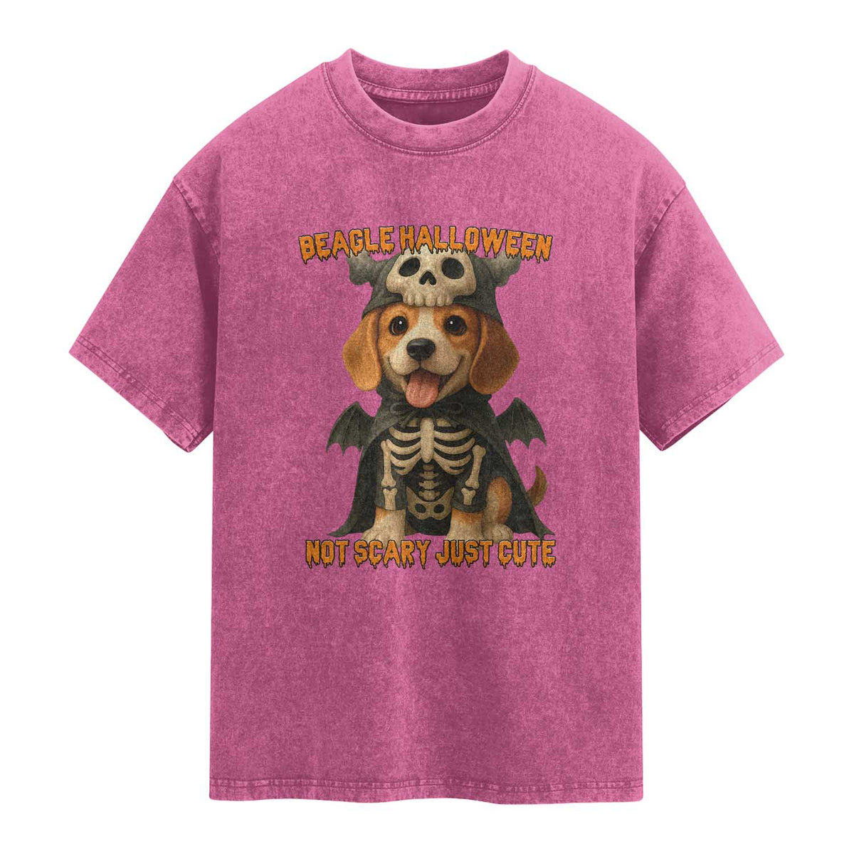 Beagle Halloween Skeleton Washed Cotton T-Shirt Not Scary Just Cute Dog Lover