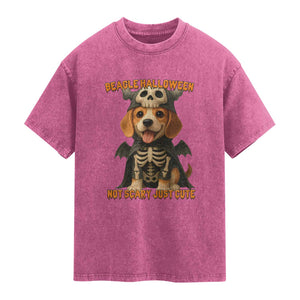Beagle Halloween Skeleton Washed Cotton T-Shirt Not Scary Just Cute Dog Lover