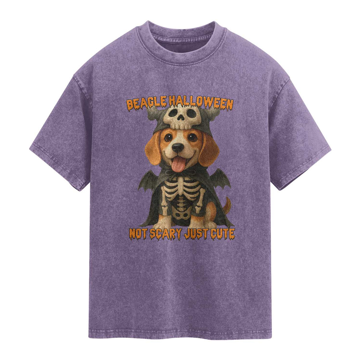 Beagle Halloween Skeleton Washed Cotton T-Shirt Not Scary Just Cute Dog Lover