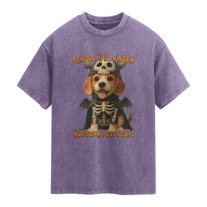 Beagle Halloween Skeleton Washed Cotton T-Shirt Not Scary Just Cute Dog Lover