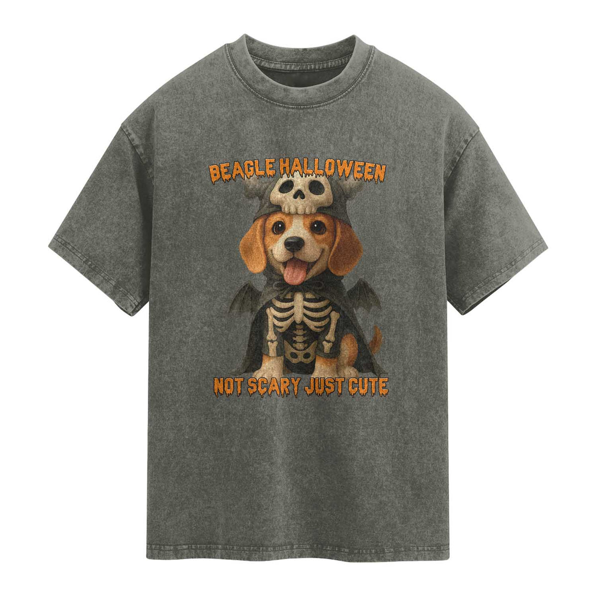 Beagle Halloween Skeleton Washed Cotton T-Shirt Not Scary Just Cute Dog Lover