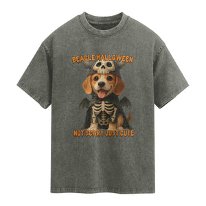 Beagle Halloween Skeleton Washed Cotton T-Shirt Not Scary Just Cute Dog Lover