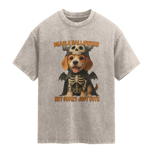 Beagle Halloween Skeleton Washed Cotton T-Shirt Not Scary Just Cute Dog Lover