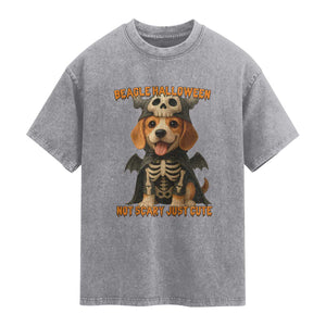 Beagle Halloween Skeleton Washed Cotton T-Shirt Not Scary Just Cute Dog Lover