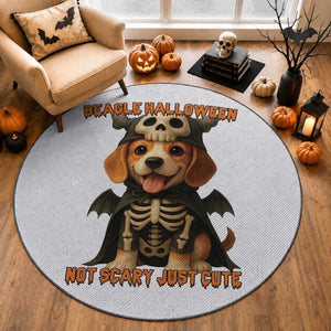Beagle Halloween Skeleton Round Rug Not Scary Just Cute Dog Lover