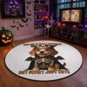 Beagle Halloween Skeleton Round Rug Not Scary Just Cute Dog Lover