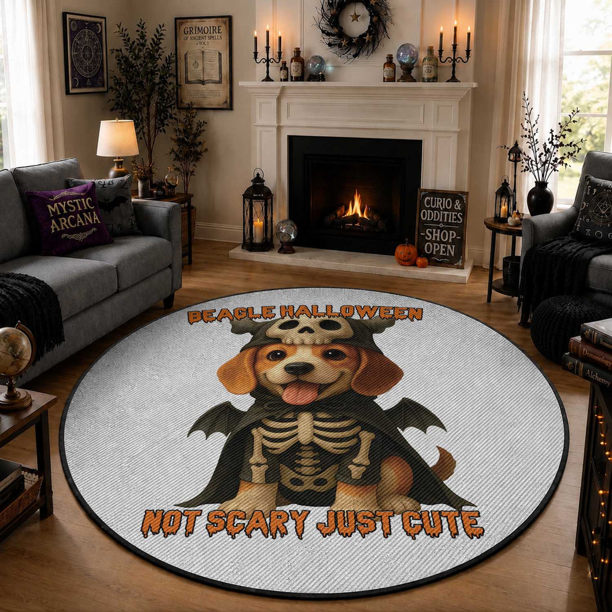 Beagle Halloween Skeleton Round Rug Not Scary Just Cute Dog Lover