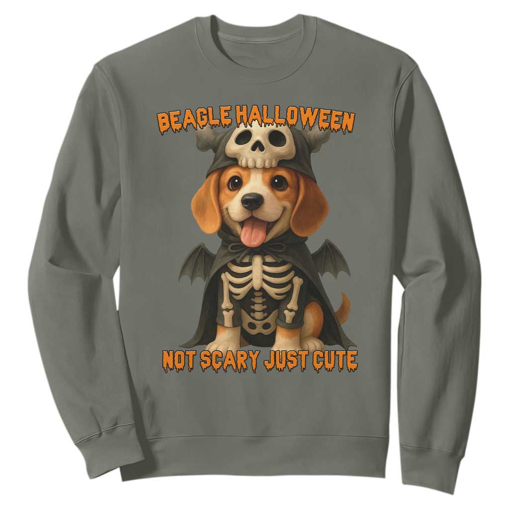 Beagle Halloween Skeleton Sweatshirt Not Scary Just Cute Dog Lover TS12 Military Green Print Your Wear