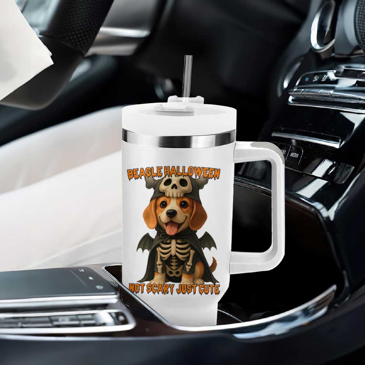Beagle Halloween Skeleton Tumbler With Handle Not Scary Just Cute Dog Lover TS12 Print Your Wear