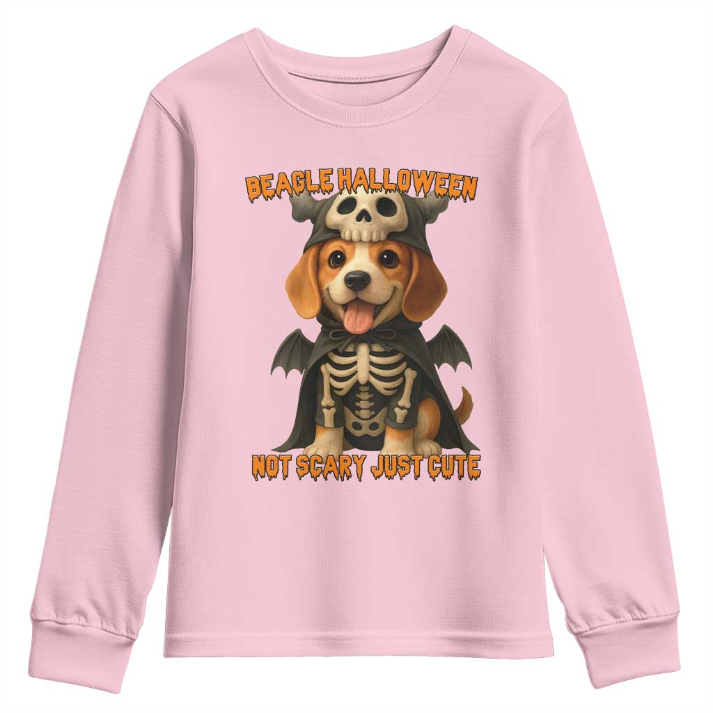 Beagle Halloween Skeleton Youth Sweatshirt Not Scary Just Cute Dog Lover TS12 Light Pink Print Your Wear