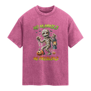 Halloween Mummy Washed Cotton T-Shirt Funny Mo Mummies Mo Problems