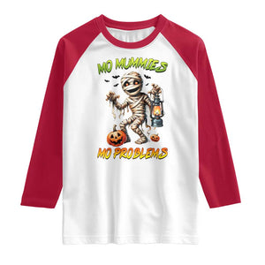 Halloween Mummy Raglan Shirt Funny Mo Mummies Mo Problems TS12 White Red Print Your Wear