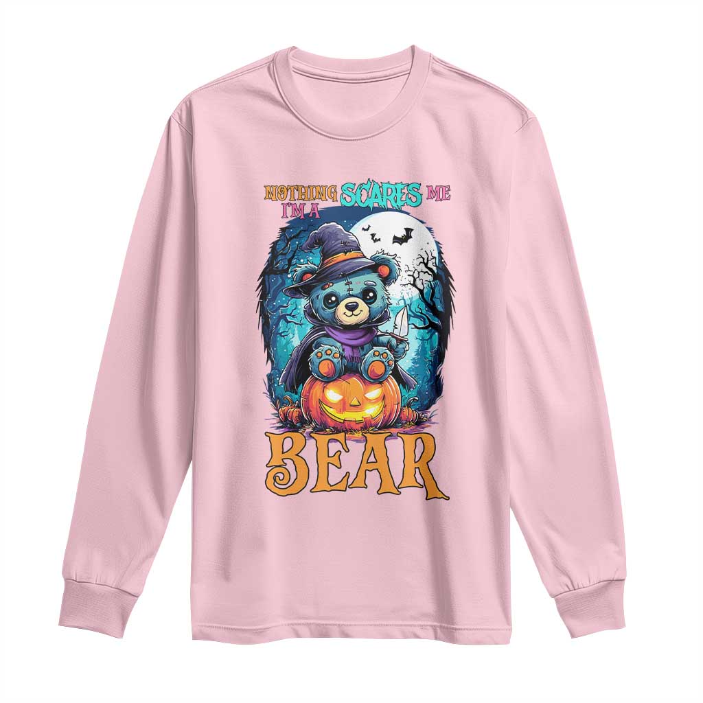 Halloween Killer Witch Teddy Bear Long Sleeve Shirt Nothing Scares Me TS12 Light Pink Print Your Wear
