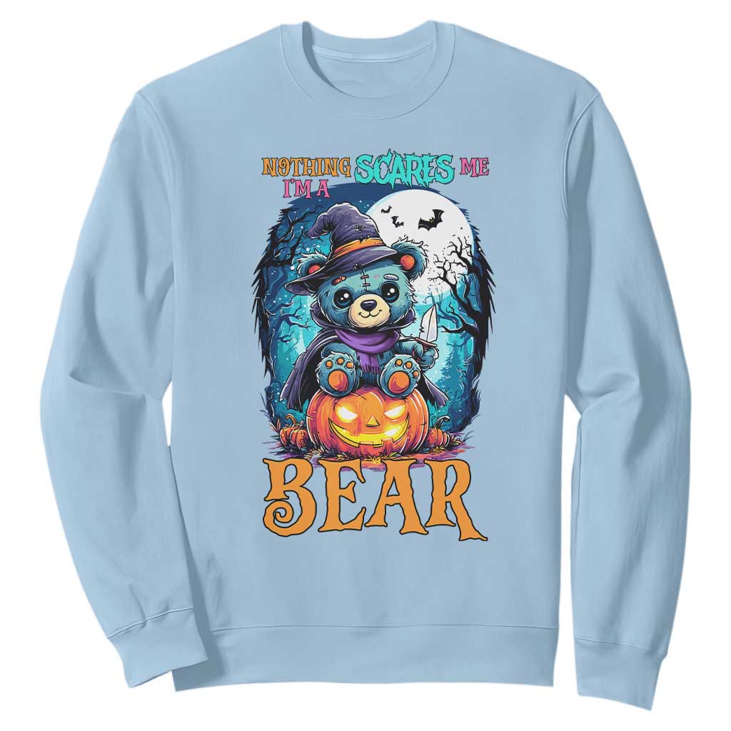 Halloween Killer Witch Teddy Bear Sweatshirt Nothing Scares Me TS12 Light Blue Print Your Wear