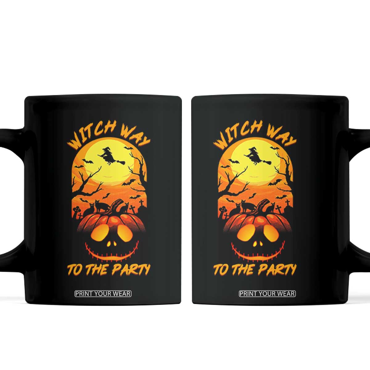 Halloween Witch Way To The Party Coffee Mug Black Cat Pumpkin TS12 Black Print Your Wear