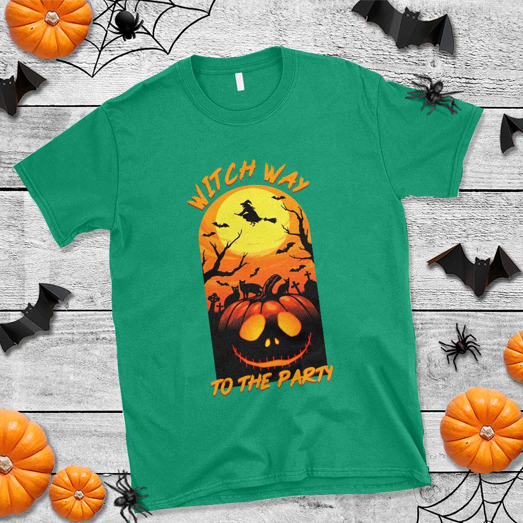 Halloween Witch Way To The Party T Shirt Black Cat Pumpkin TS12 Irish Green Print Your Wear