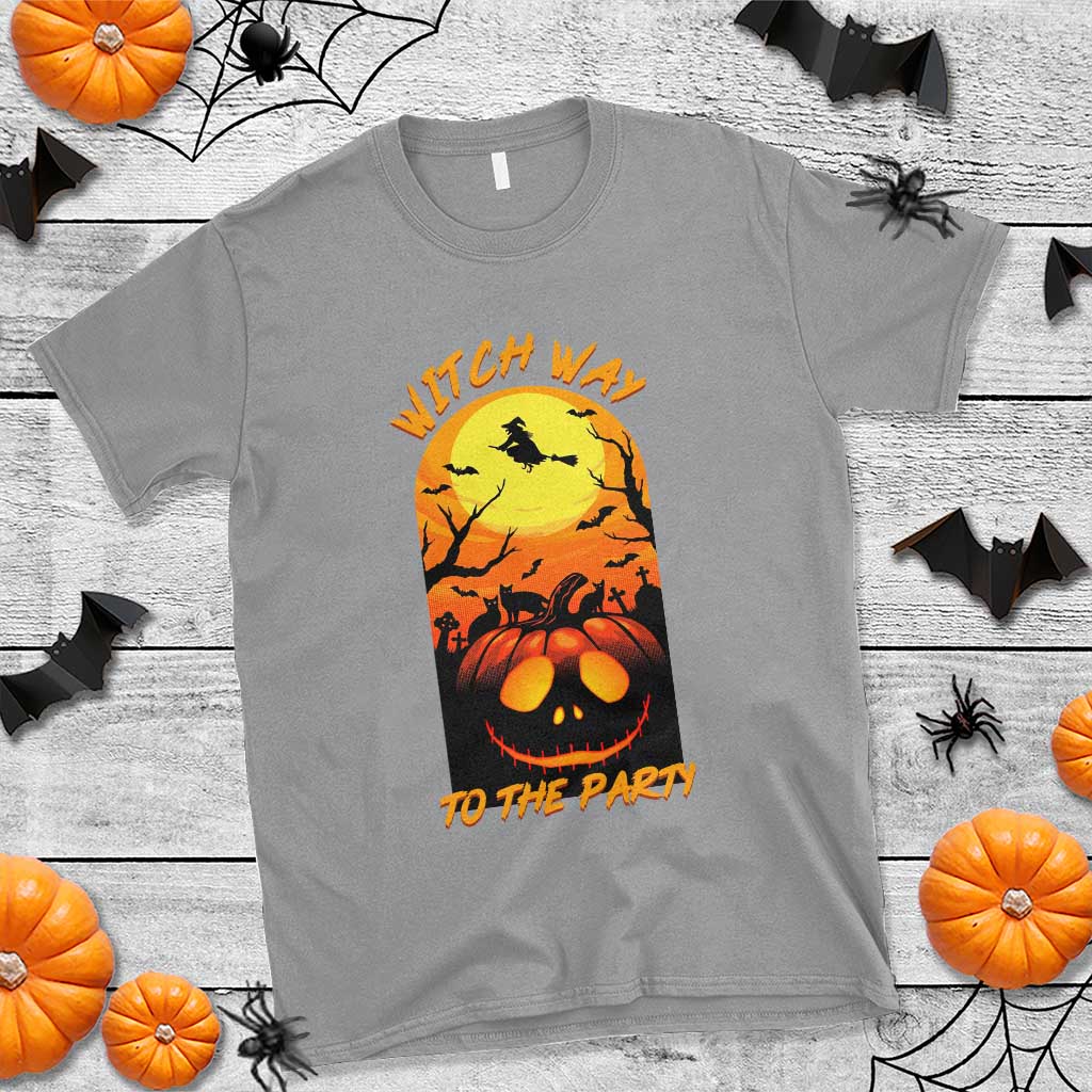 Halloween Witch Way To The Party T Shirt Black Cat Pumpkin TS12 Sport Gray Print Your Wear
