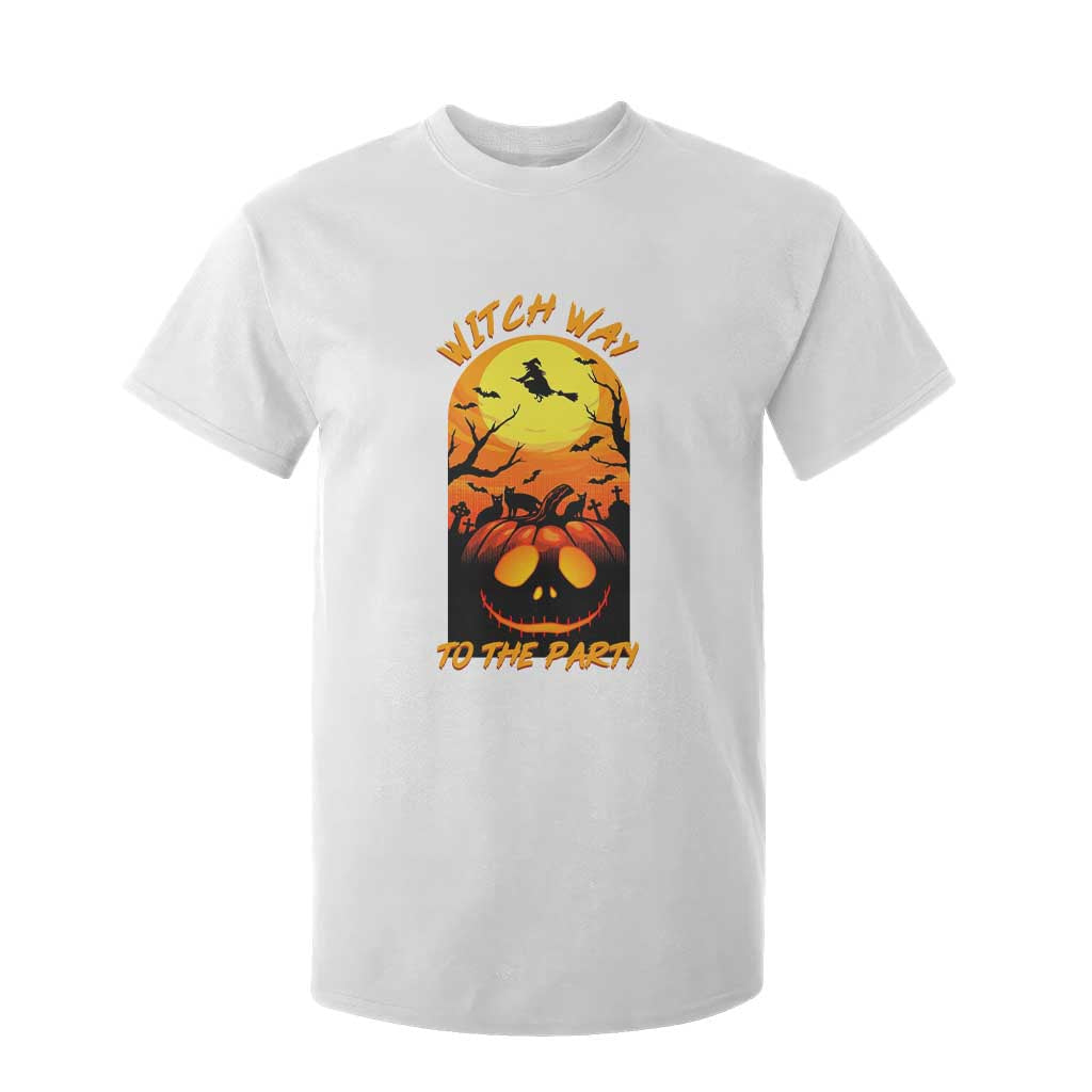 Halloween Witch Way To The Party T Shirt For Kid Black Cat Pumpkin TS12 White Print Your Wear