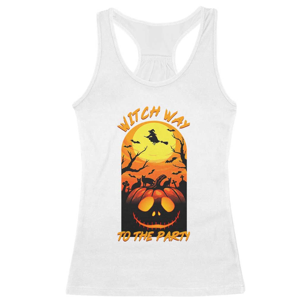 Halloween Witch Way To The Party Racerback Tank Top Black Cat Pumpkin TS12 White Print Your Wear