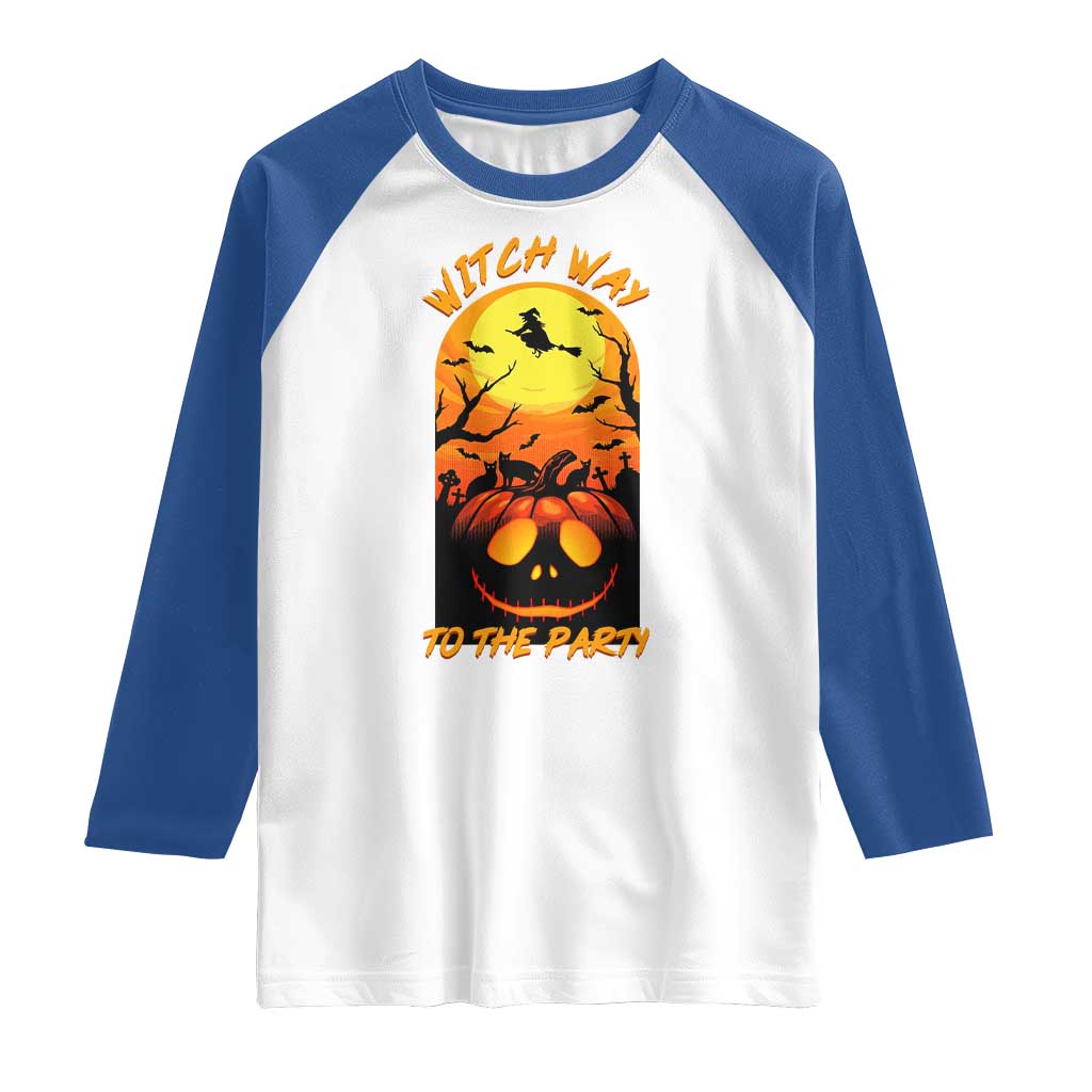 Halloween Witch Way To The Party Raglan Shirt Black Cat Pumpkin TS12 White Royal Print Your Wear