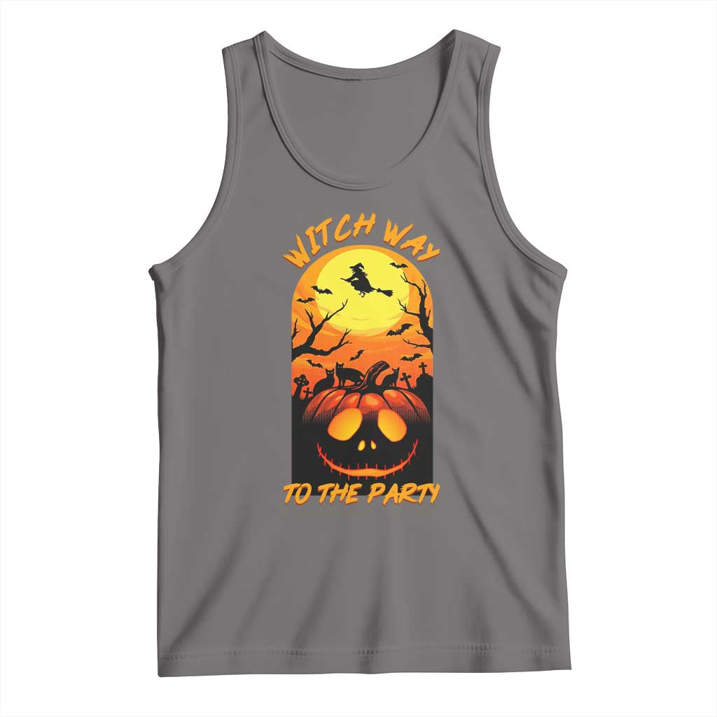 Halloween Witch Way To The Party Tank Top Black Cat Pumpkin TS12 Deep Heather Print Your Wear