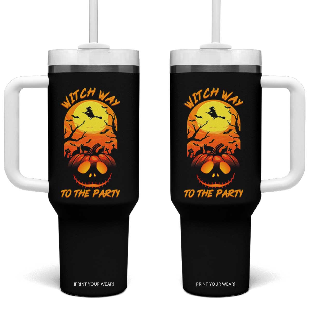 Halloween Witch Way To The Party Tumbler With Handle Black Cat Pumpkin TS12 One Size: 40 oz Black Print Your Wear