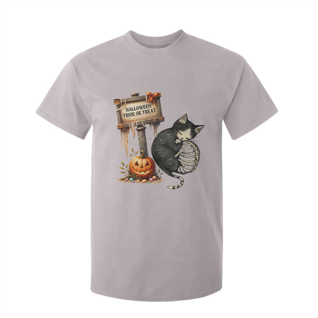 Halloween Trick Or Treat Black Cat Skeleton T Shirt For Kid TS12 Ice Gray Print Your Wear