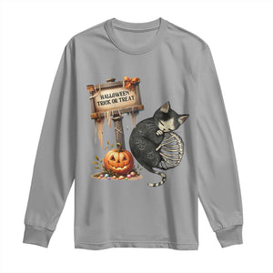 Halloween Trick Or Treat Black Cat Skeleton Long Sleeve Shirt TS12 Sport Gray Print Your Wear