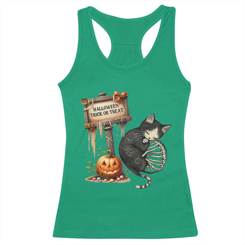 Halloween Trick Or Treat Black Cat Skeleton Racerback Tank Top TS12 Irish Green Print Your Wear
