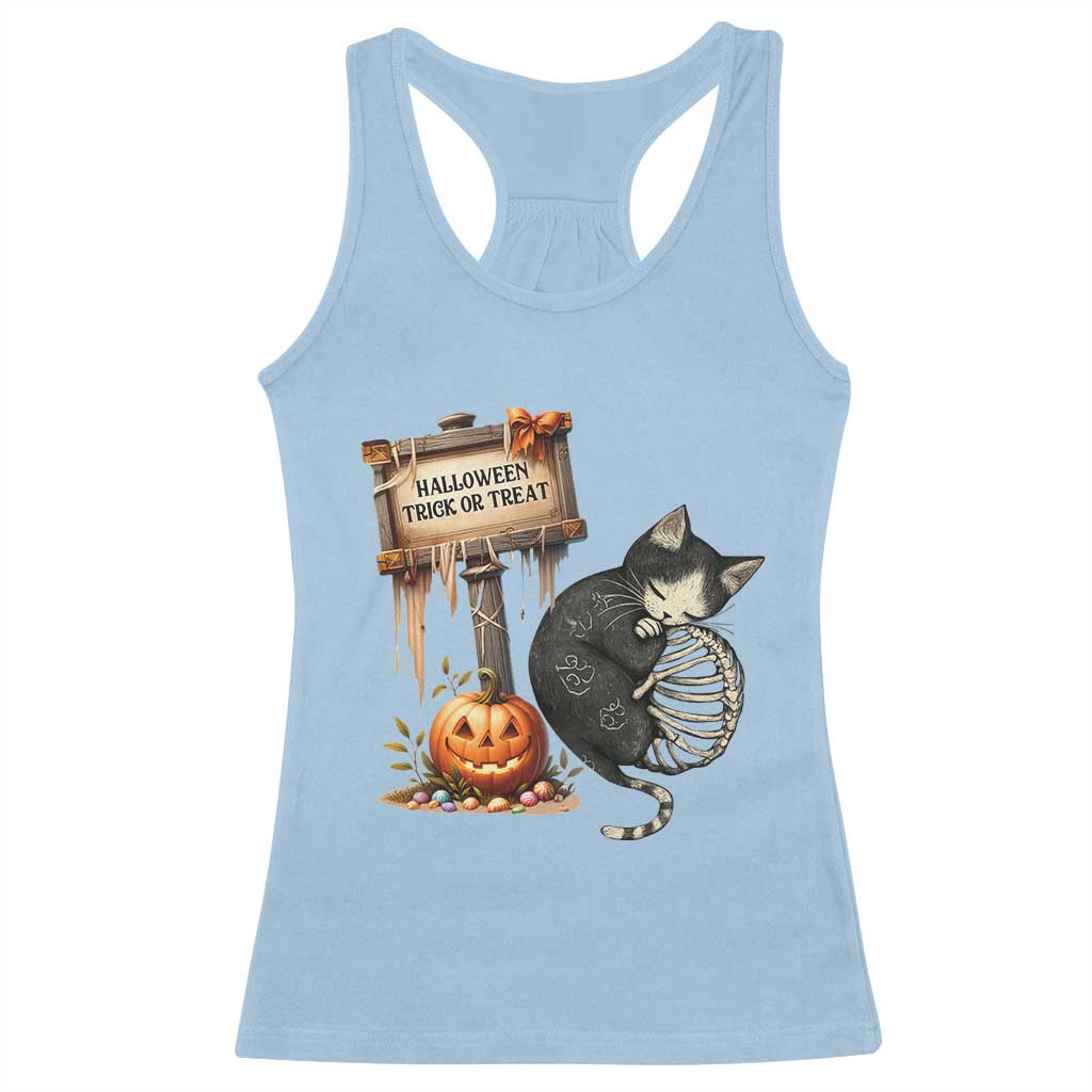 Halloween Trick Or Treat Black Cat Skeleton Racerback Tank Top TS12 Light Blue Print Your Wear