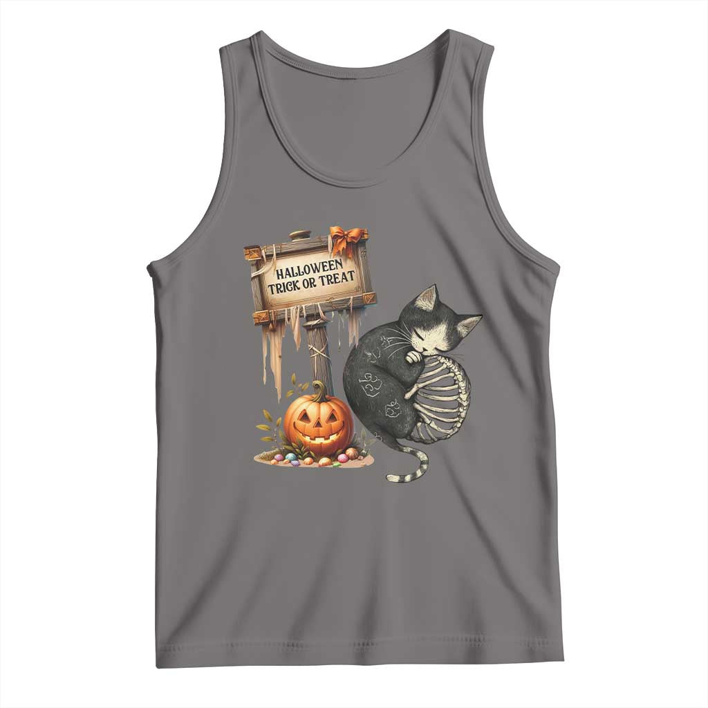 Halloween Trick Or Treat Black Cat Skeleton Halloween Tank Top TS12 Deep Heather Print Your Wear