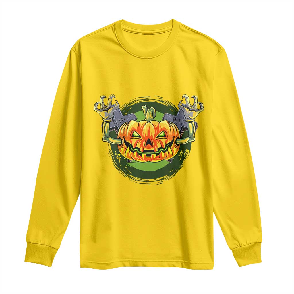 Funny Halloween Pumpkin Ghoul Long Sleeve Shirt Scary Zombie Hands TS12 Daisy Print Your Wear